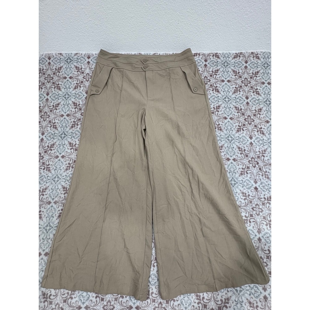 Anewsta Curve Khaki Tan Wide Leg Trousers High Waist Pleated Pants 1XL